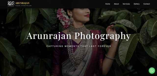 Arun Rajan Photography website homepage