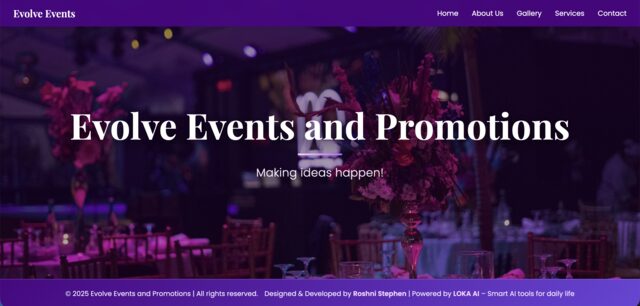 Evolve Events event management website homepage