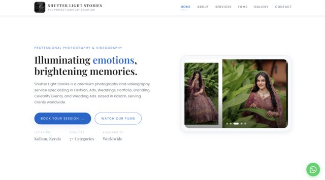 Shutter Light Stories photography portfolio homepage