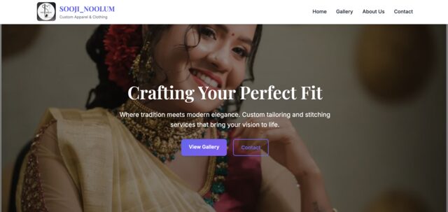Sooji Noolum custom apparel website homepage